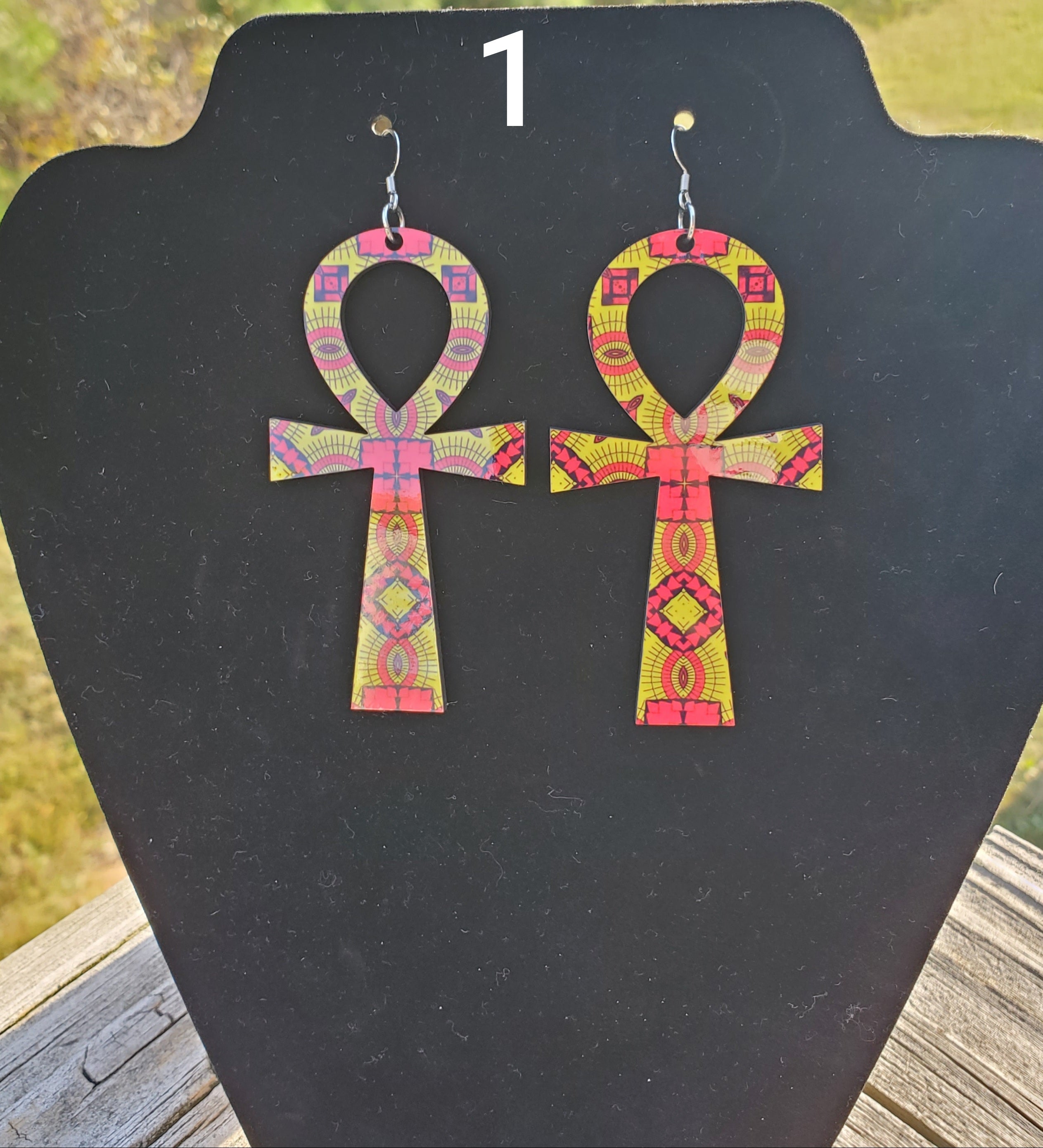 Ankara Pattern Ankh Earrings