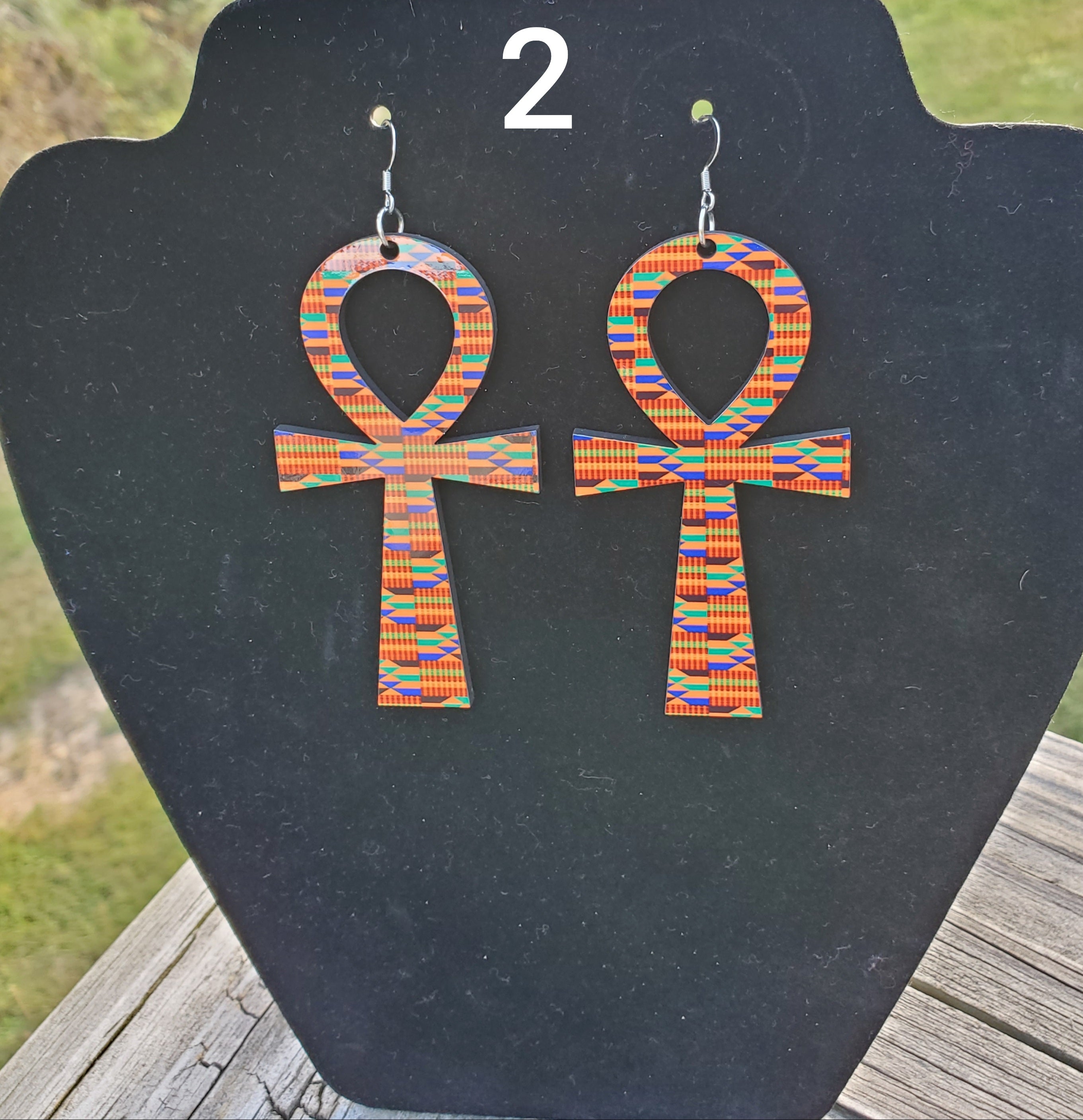 Ankara Pattern Ankh Earrings